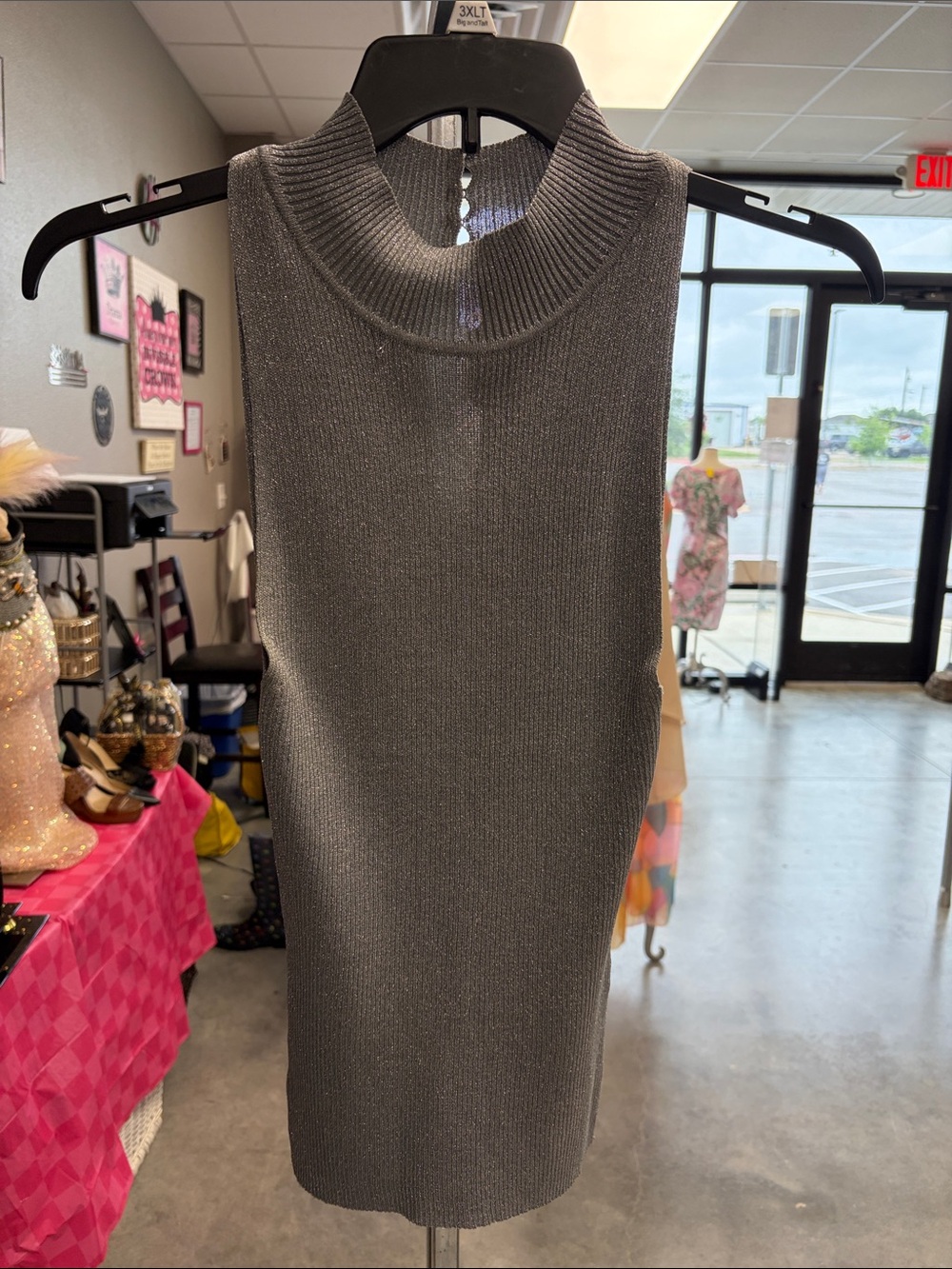 Lapis Silver Mock Neck Sleeveless Knit Top
